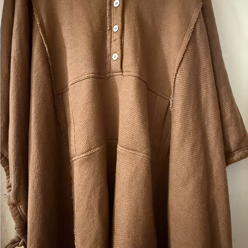 38. Pre loved FP Beach Women's Brown Knit Poncho Sweater with Button Placket